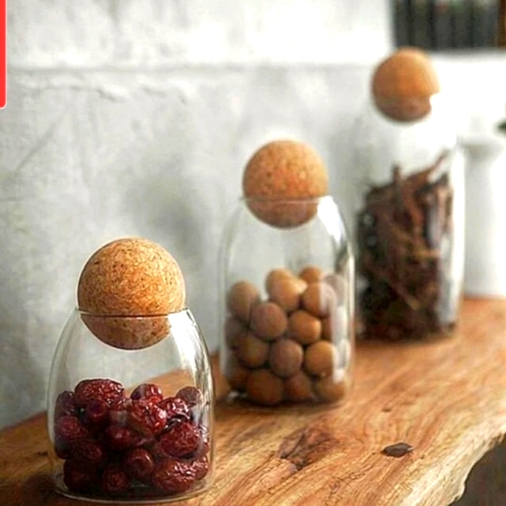 NWT Wondrwood tapered cork & glass storage jars 3